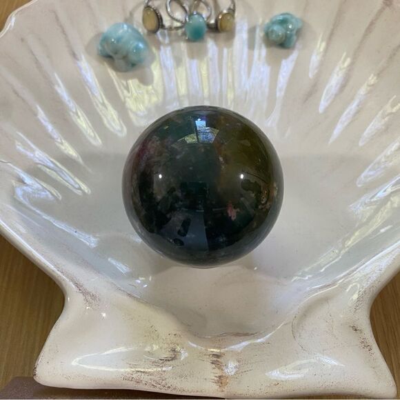 Stunning multicolor ocean Jasper 🌊 polished crystal sphere with free stand ✨ - Picture 3 of 4